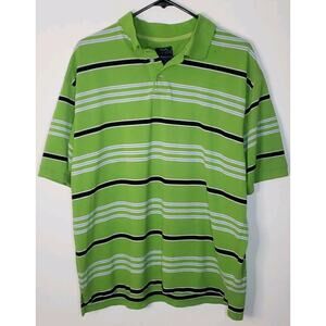 Bold Blue Classic Denim Style Short Sleeve Polo Shirt Mens XL Green Striped 0340